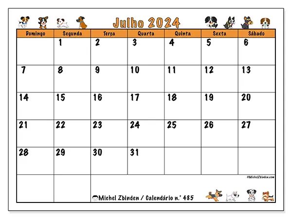 Calendário para imprimir n° 485, julho de 2024