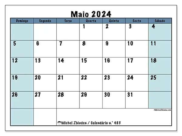 Calendário para imprimir n° 483, maio de 2024