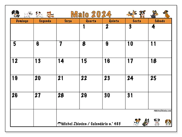 Calendário para imprimir n° 485, maio de 2024
