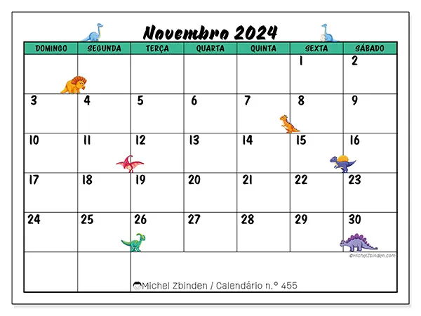 Calendário para imprimir n° 455, novembro de 2024