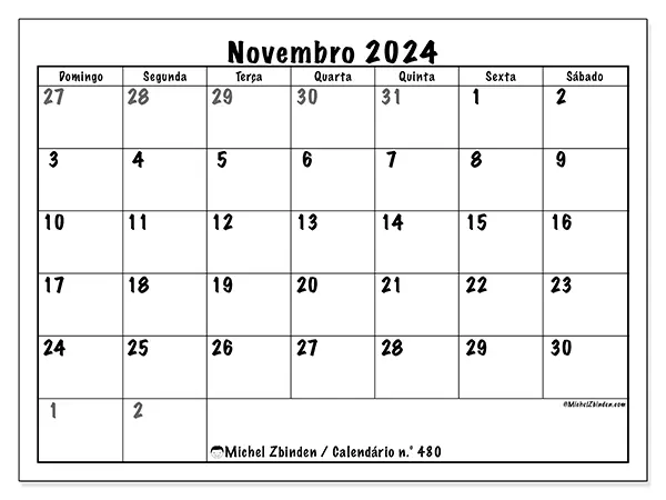 Calendário para imprimir n° 480, novembro de 2024