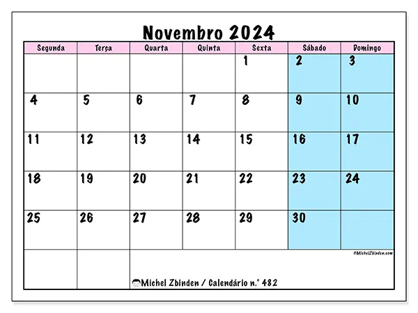 Calendário para imprimir n° 482, novembro de 2024