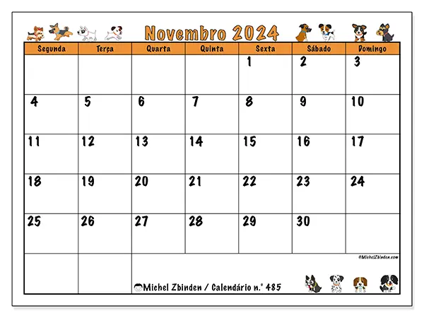 Calendário para imprimir n° 485, novembro de 2024