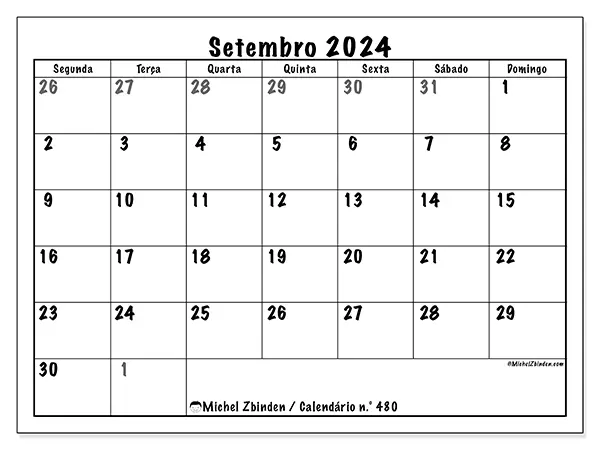 Calendário para imprimir n° 480, setembro de 2024