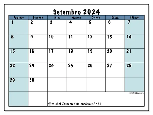 Calendário para imprimir n° 483, setembro de 2024