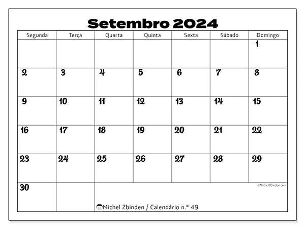 Calendário para imprimir n° 49, setembro de 2024