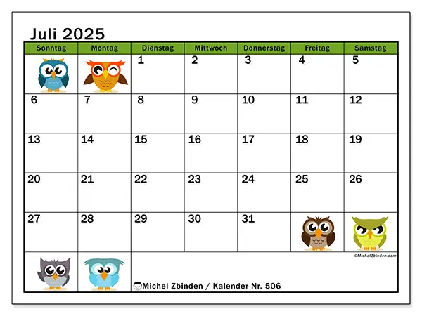 Kalender Nr. 506: Juli 2025 - Eulen - Michel Zbinden DE