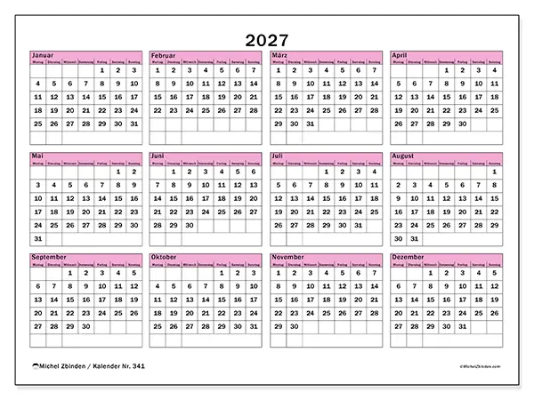 Jahreskalender 2027 zum Ausdrucken - Planung und Vorschau