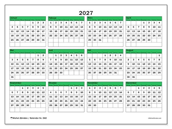 Jahreskalender 2027 zum Ausdrucken - Frische Planung