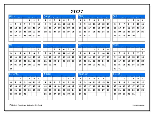 Jahreskalender 2027 zum Ausdrucken - Jahresüberblick
