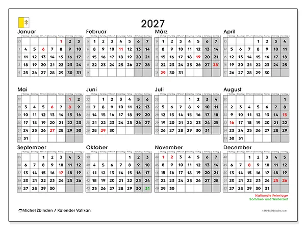 Jahreskalender 2027 zum Ausdrucken - Vatikan