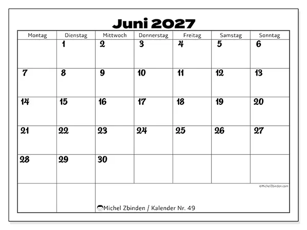 Kalender Juni 2027 zum Ausdrucken - Koordination im Arbeitsstil