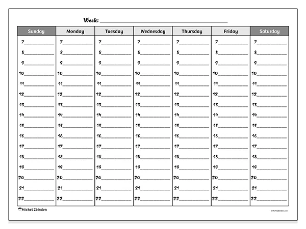 Printable Weekly planner - Weekly schedule - Week: Sunday to Saturday