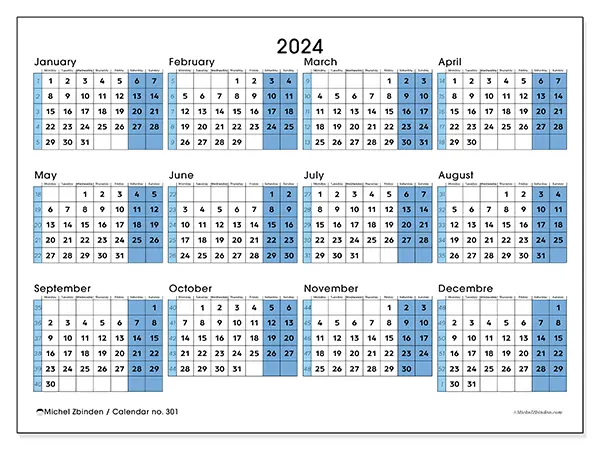 Printable calendar no. 301, 2024