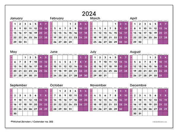 Printable calendar no. 302, 2024