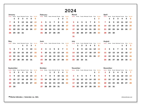 Free printable calendar no. 32 for 2024. Week: Sunday to Saturday.