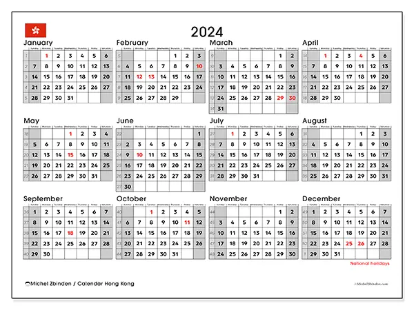 Free printable calendar Hong Kong for 2024. Week: Sunday to Saturday.