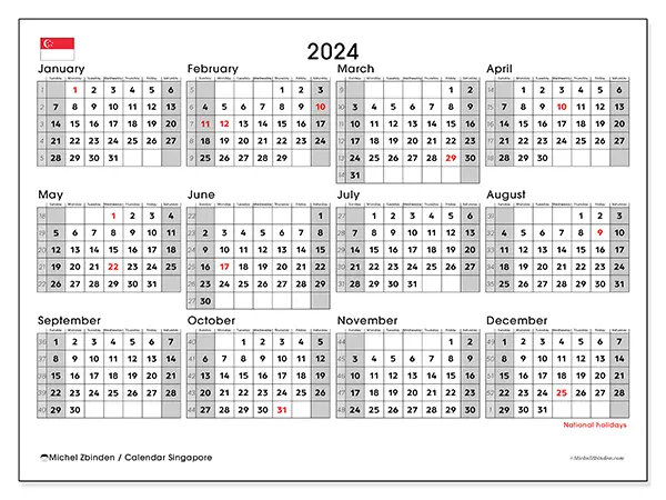 Free printable calendar Singapore for 2024. Week: Sunday to Saturday.