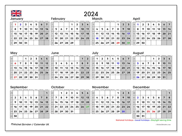 Printable calendar UK, 2024