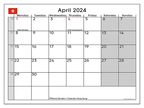 Free printable calendar Hong Kong, April 2025. Week:  Monday to Sunday