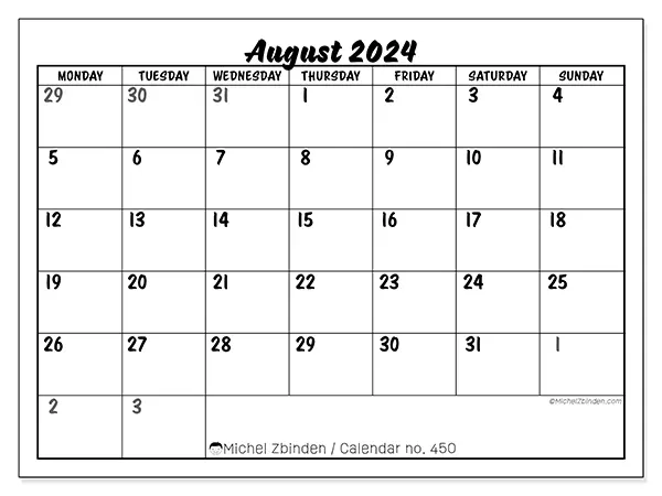 Printable calendar no. 450, August 2024