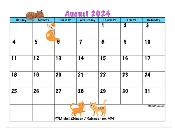 Printable calendar no. 484, August 2024