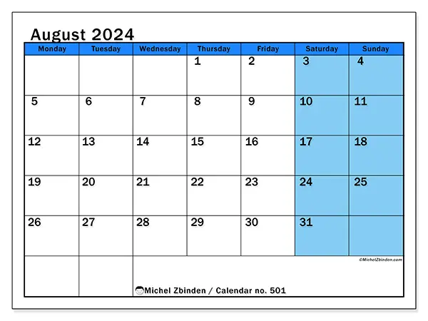 Printable calendar no. 501, August 2024