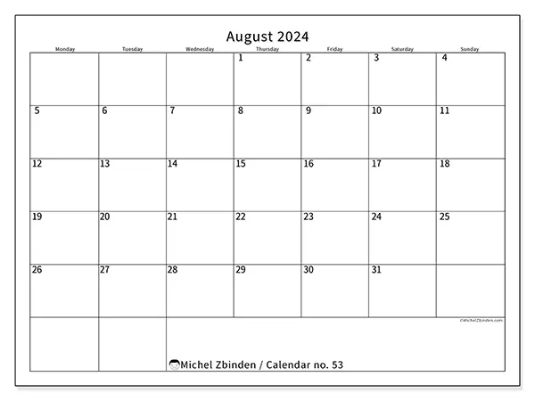 Printable calendar no. 53, August 2024