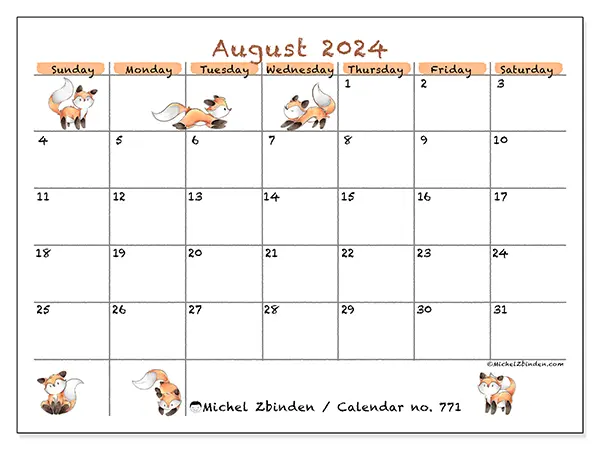 Printable calendar no. 771, August 2024