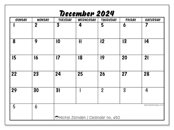 Free printable calendar n° 450 for December 2024. Week: Sunday to Saturday.