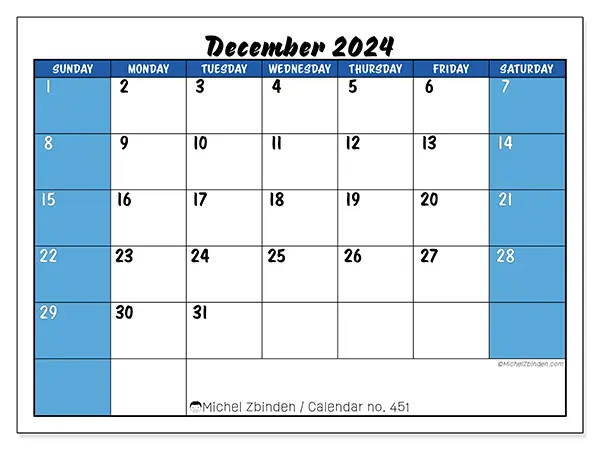 Free printable calendar n° 451 for December 2024. Week: Sunday to Saturday.