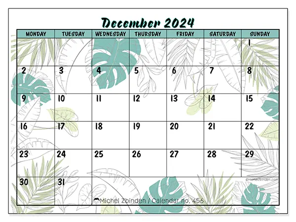 Free printable calendar n° 456 for December 2024. Week: Monday to Sunday.