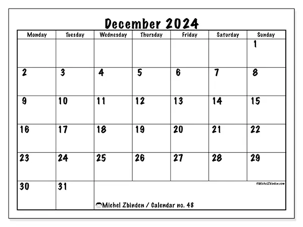 Printable calendar no. 48, December 2024