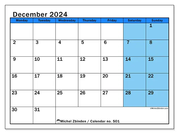Printable calendar no. 501, December 2024