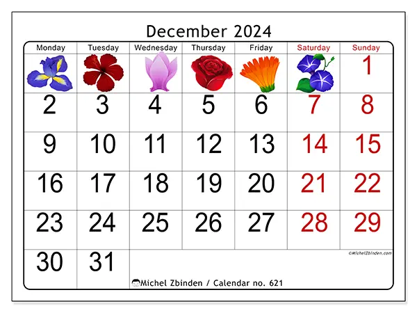 Printable calendar no. 621, December 2024