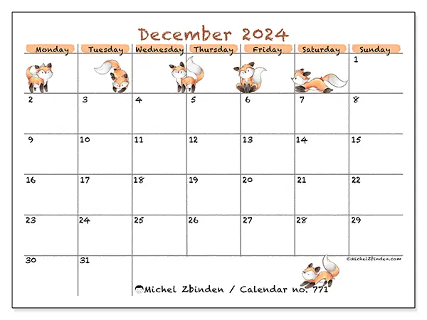 Printable calendar no. 771, December 2024