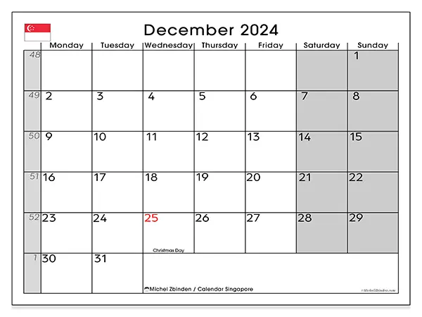 Free printable calendar Singapore for December 2024. Week: Monday to Sunday.