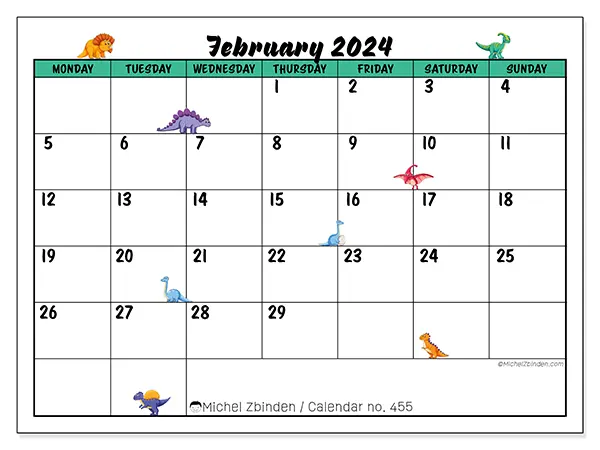 Free printable calendar n° 455, February 2025. Week:  Monday to Sunday