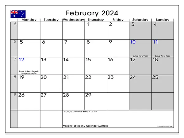 Free printable calendar Australia, February 2025. Week:  Monday to Sunday