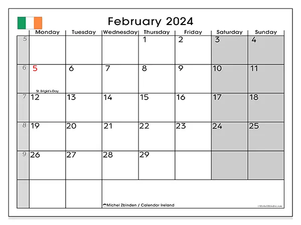 Free printable calendar Ireland, February 2025. Week:  Monday to Sunday