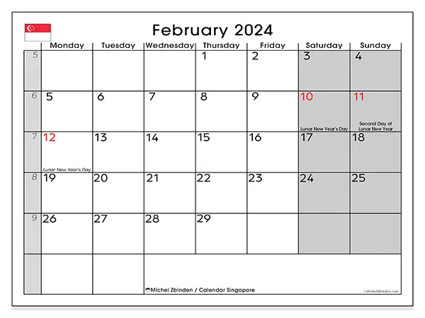 Free printable calendar Singapore, February 2025. Week:  Monday to Sunday