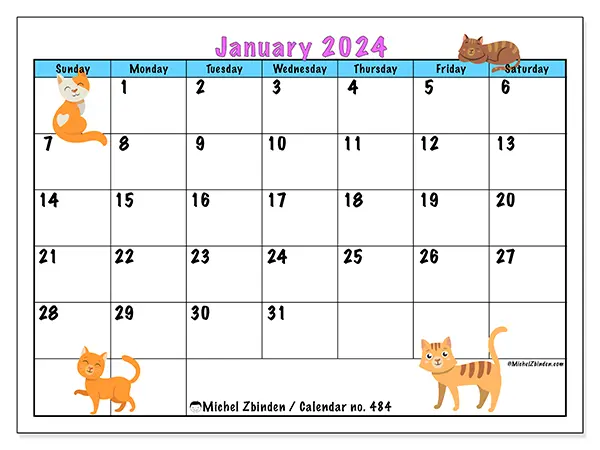 Free printable calendar no. 484, January 2025. Week:  Sunday to Saturday