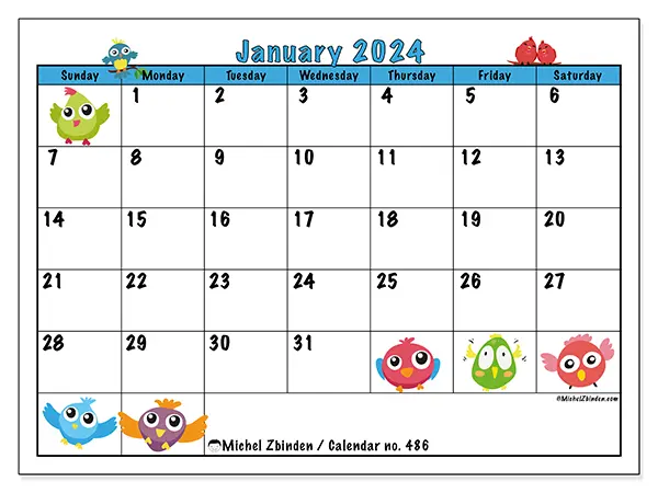 Free printable calendar no. 486, January 2025. Week:  Sunday to Saturday