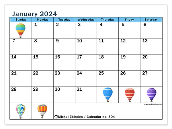 Free printable calendar no. 504, January 2025. Week:  Sunday to Saturday