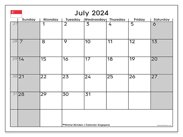 Free printable calendar Singapore for July 2024. Week: Sunday to Saturday.