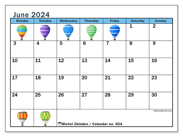 Printable calendar no. 504, June 2024