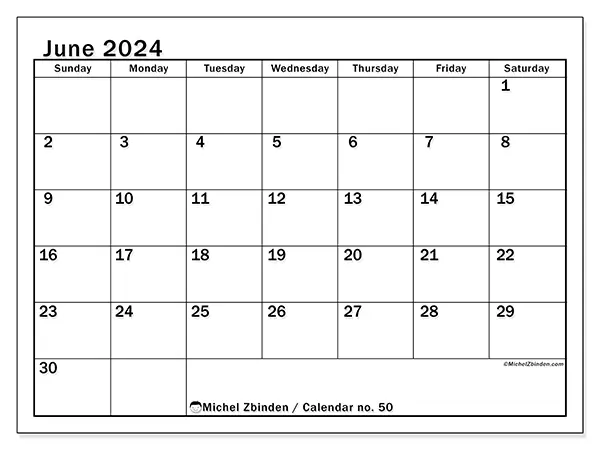 Printable calendar no. 50, June 2024