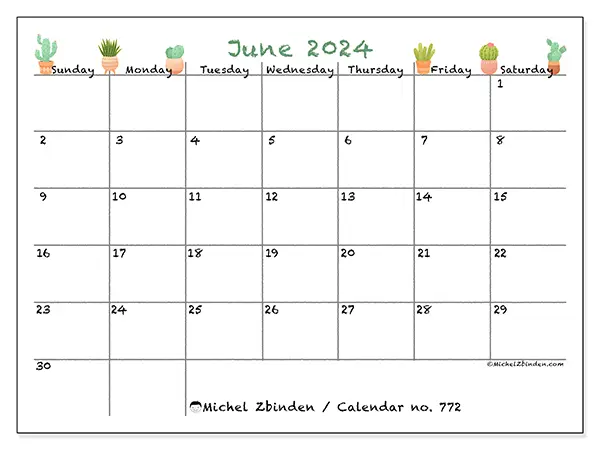 Printable calendar no. 772, June 2024