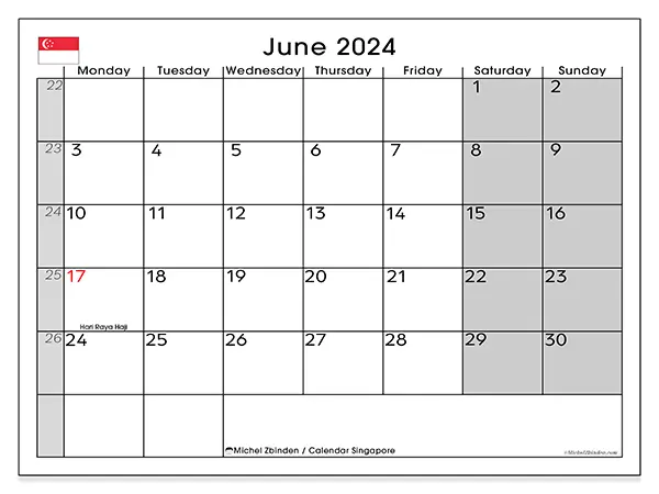 Printable calendar singapore, June 2024