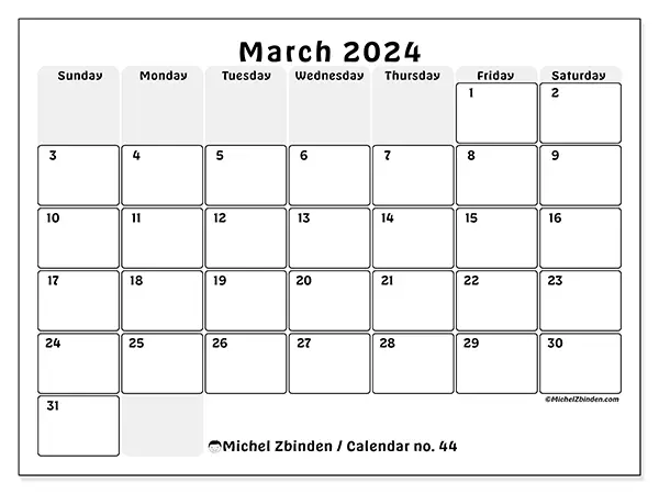 Printable calendar no. 44, March 2024